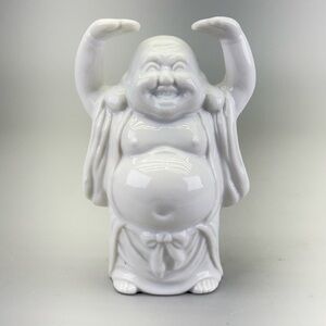 Vintage White Ceramic Laughing Buddha Statue